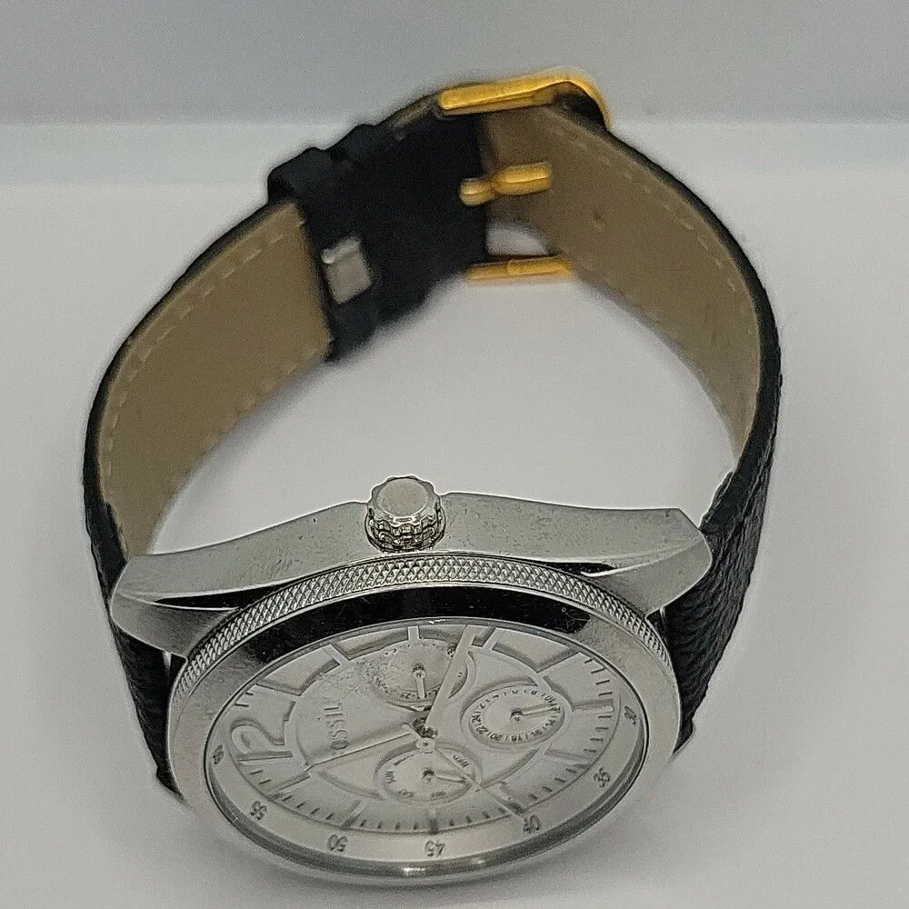 Fossil BQ1457 Women's Black Leather Analog Silver Dial Quartz Wrist Watch AM842